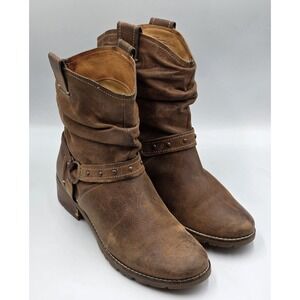 Sofft Womens Distressed Brown Leather Ankle Cowboy Motorcycle Boots Booties 9.5M